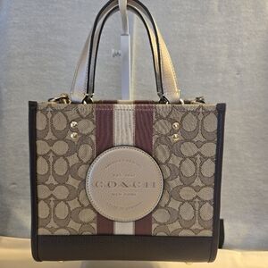 Coach Signature Canvas Tote in Brown, Tan & Burgundy